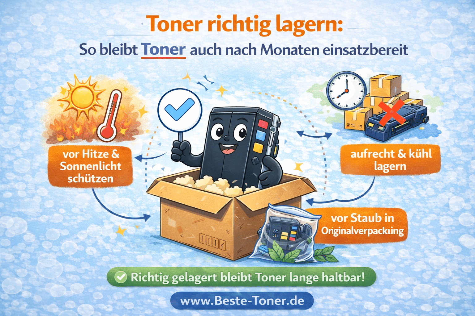Toner richtig lagern über Monate trocken, kühl und sicher aufbewahren