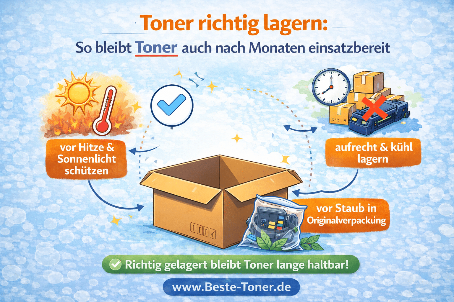 Toner richtig lagern über Monate trocken, kühl und sicher aufbewahren
