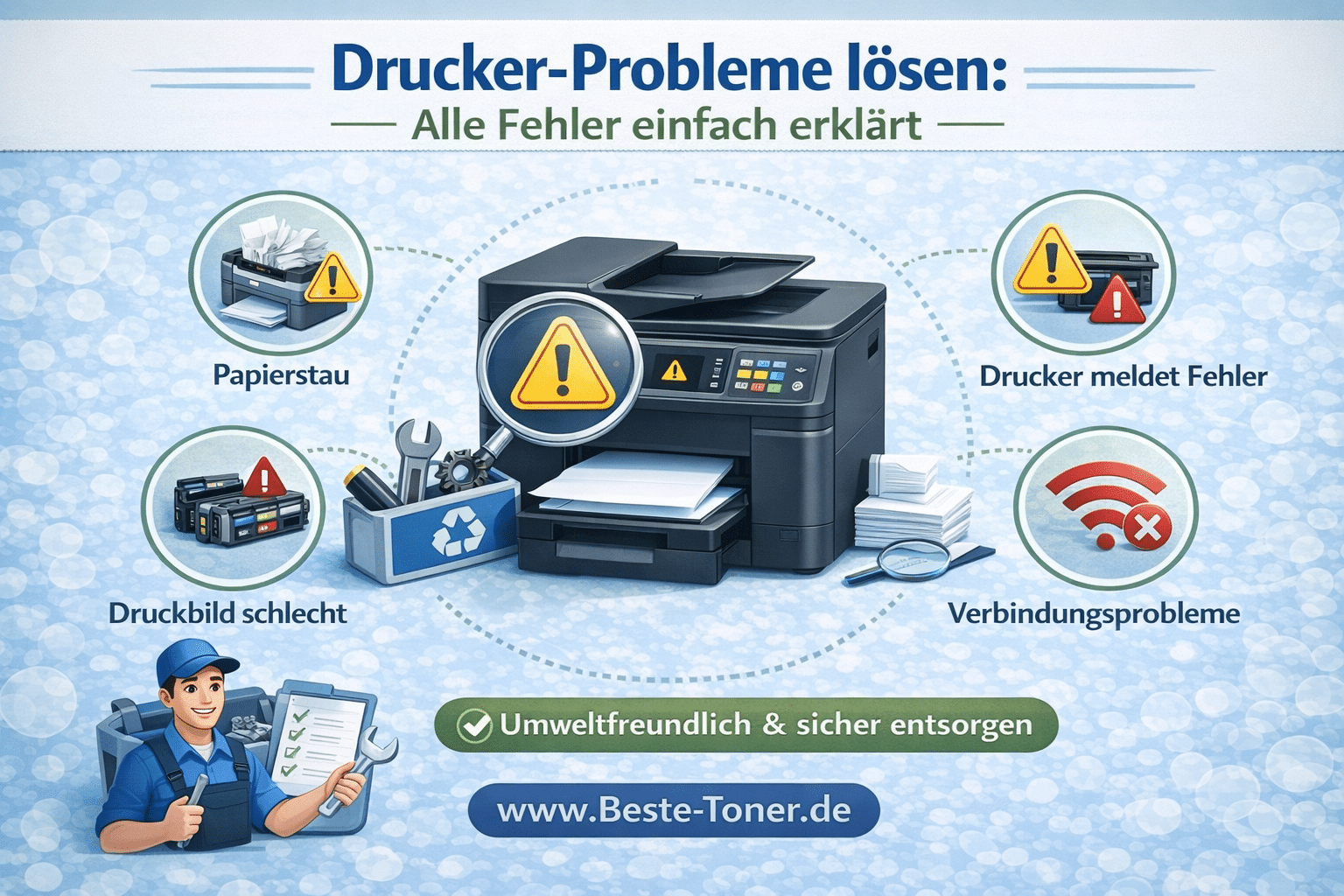 Drucker Probleme lösen – Übersicht typischer Druckerfehler wie Papierstau, Verbindungsprobleme und schlechte Druckqualität einfach erklärt